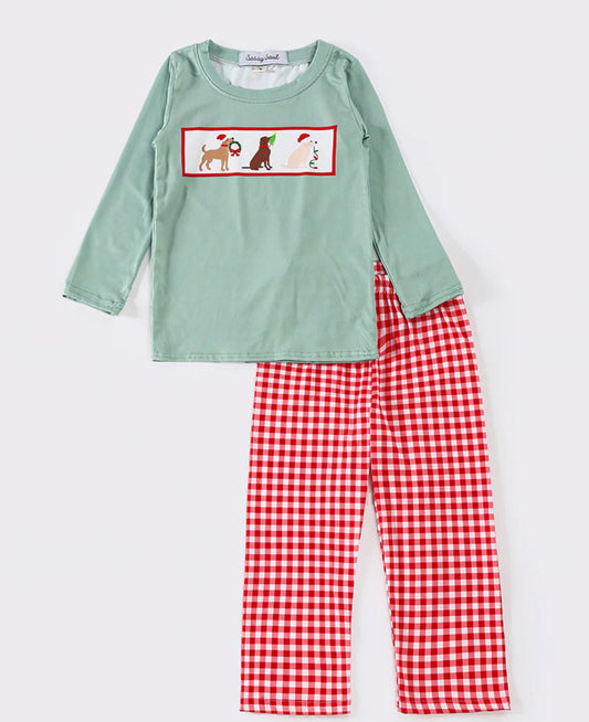 Green Christmas puppy boys set