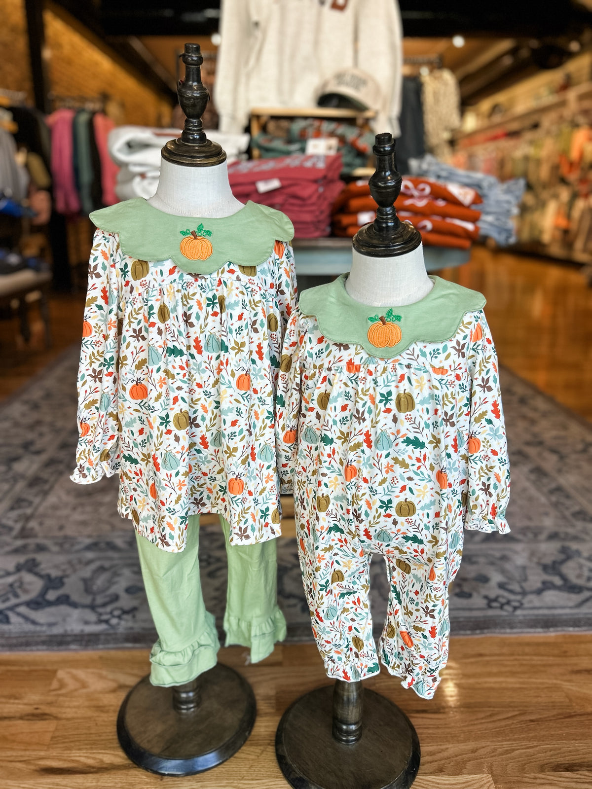 Pumpkin fall leaves romper