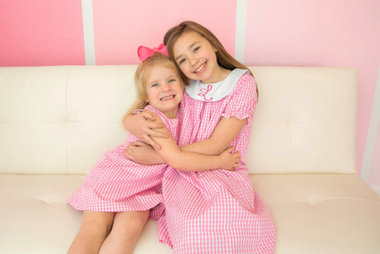 Pink & White Striped Gingham Dress