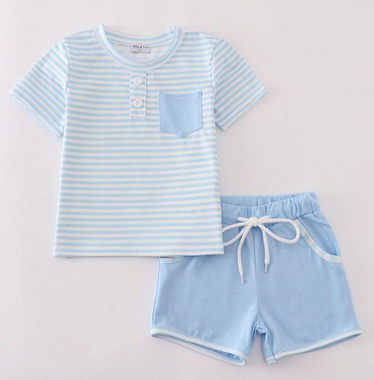 Blue striped boys shirt set