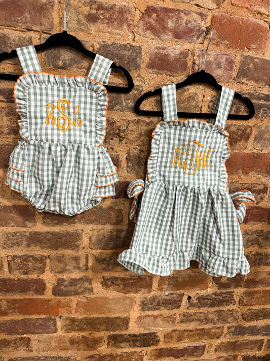 Green gingham girls dress