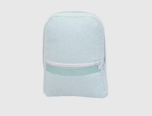 Mint seersucker toddler backpack- includes name/monogram