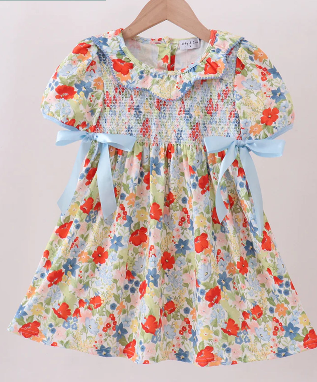 Red floral smocked dress