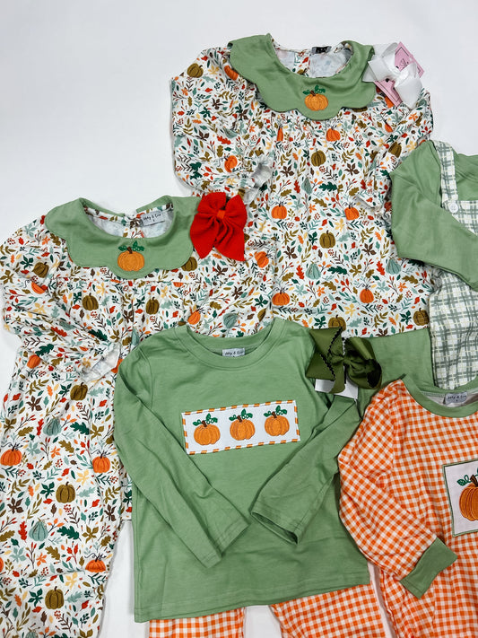 Green plaid overall set