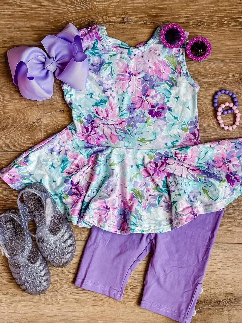 Purple floral biker set