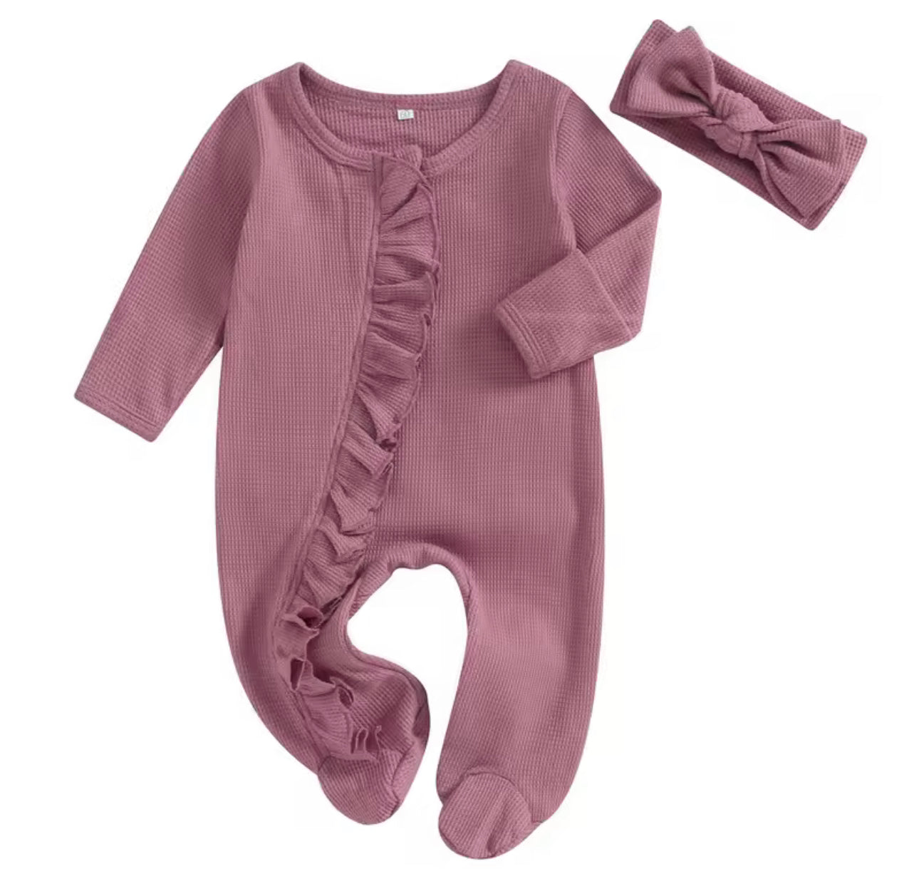 Ruffle baby sleeper NB- embroider for $6
