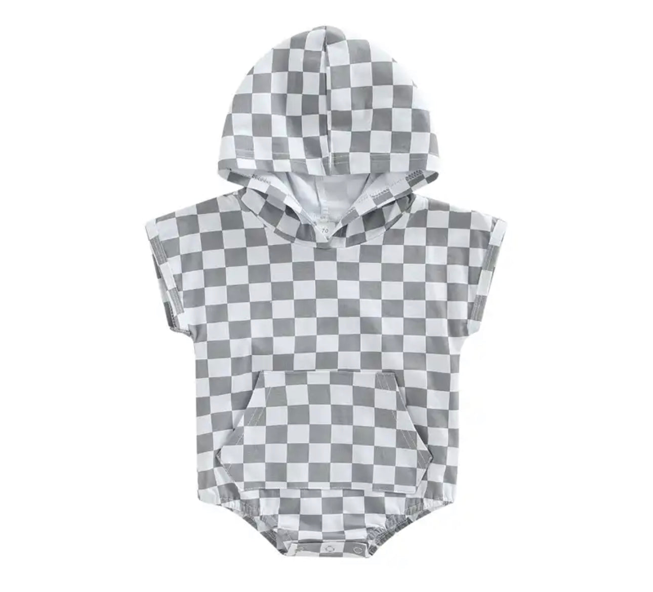 Grey checkered hooded romper
