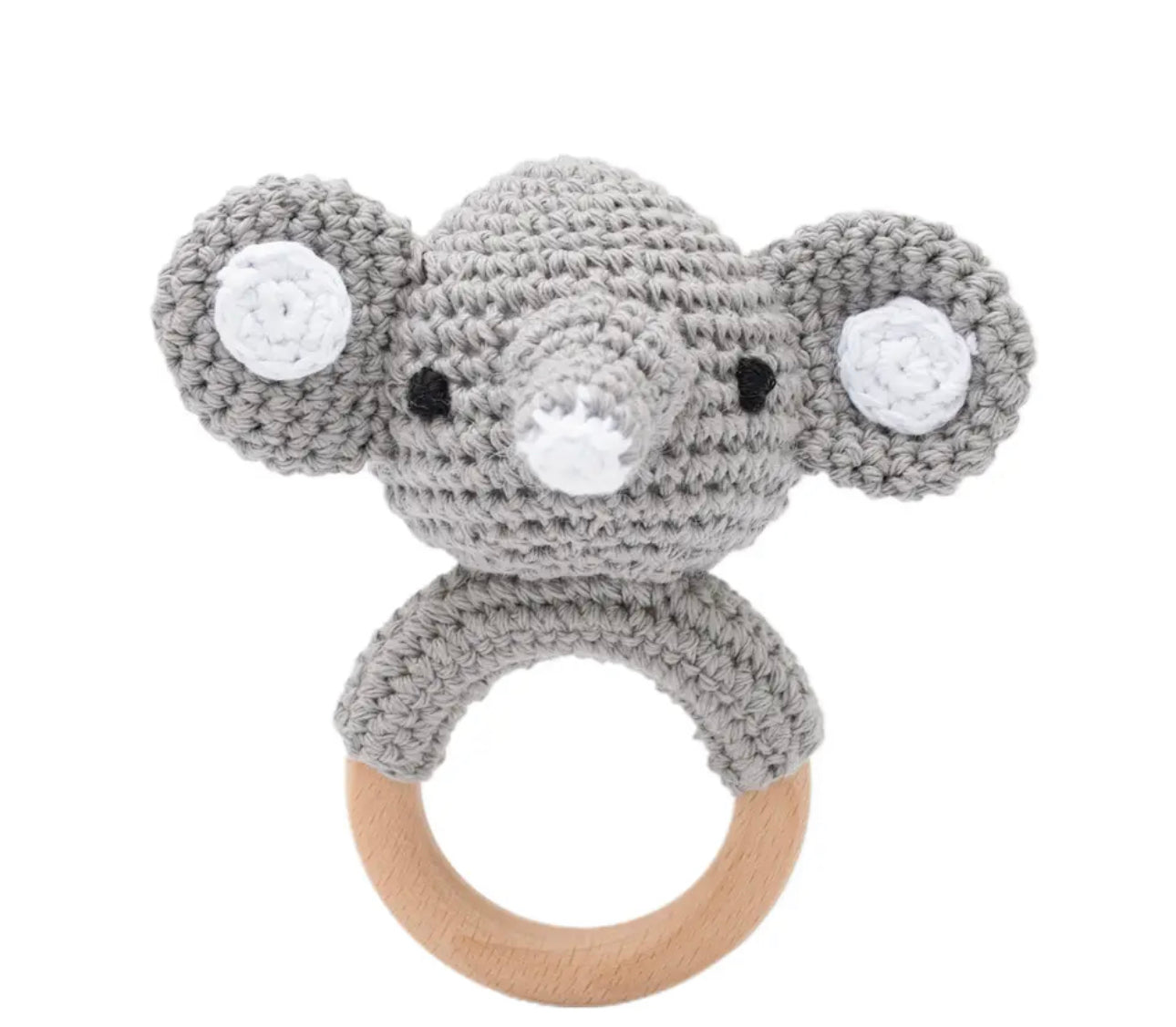 Wood crochet baby teether rattle