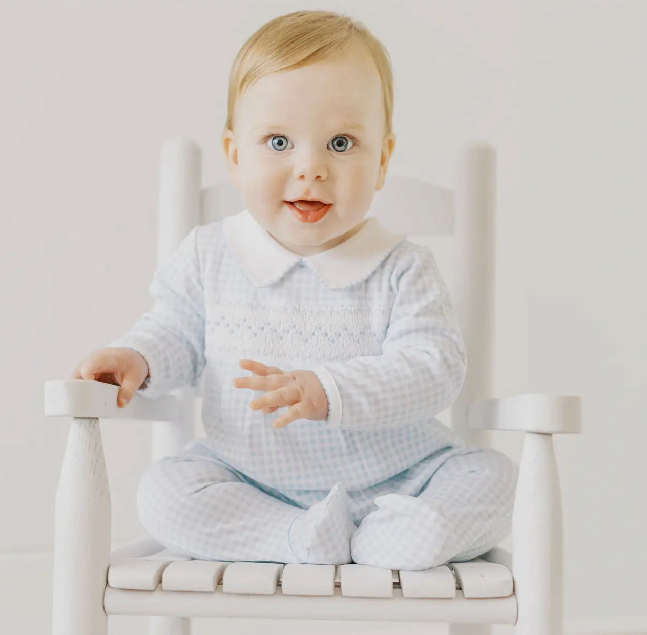 Gingham smocked footie