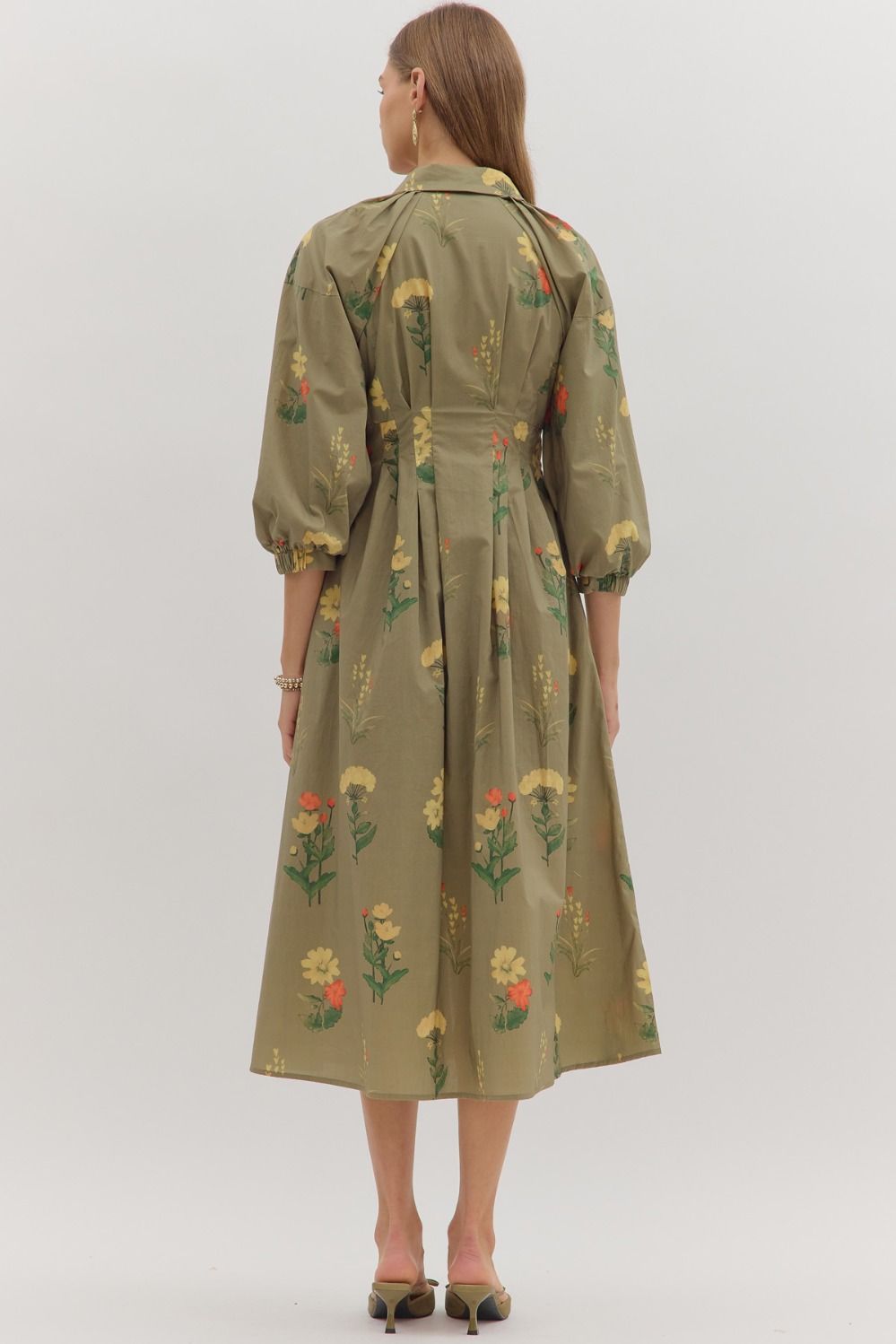 Martini olive midi floral dress