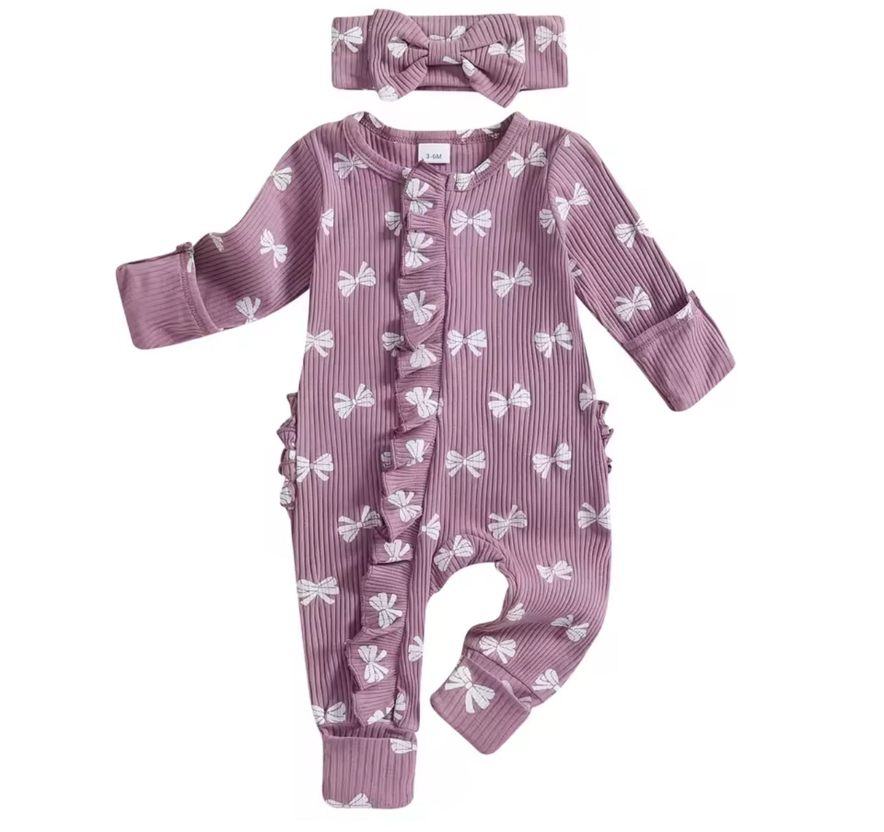 Bow ruffle baby sleeper