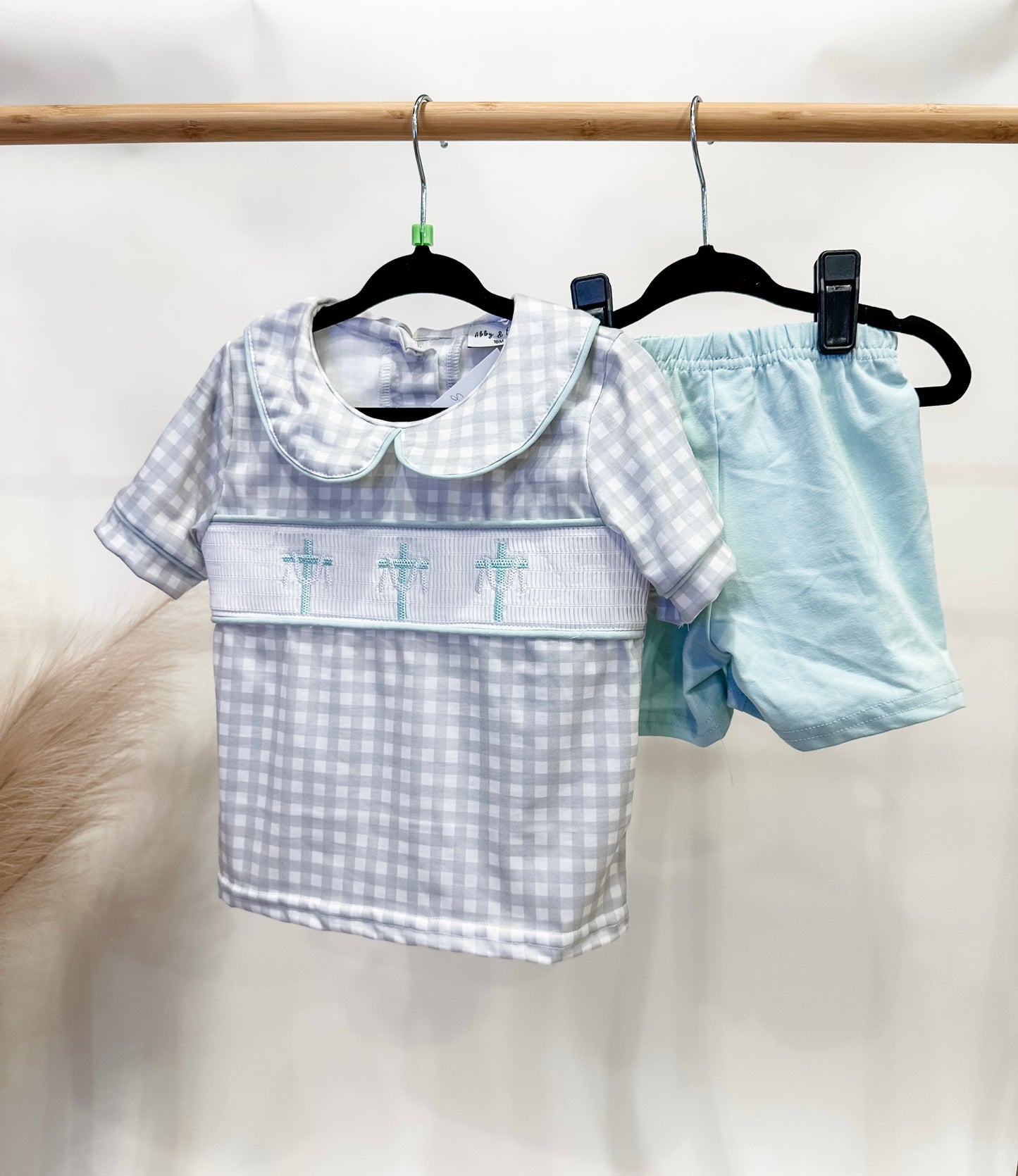 Smocked cross collar boys set