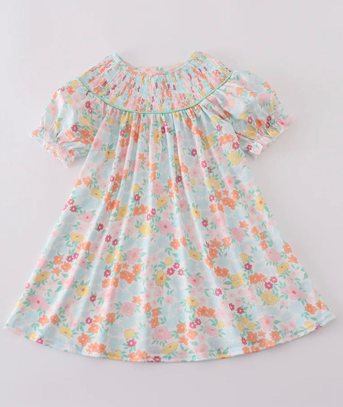Green floral smocked dress