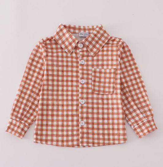 Rust plaid button down