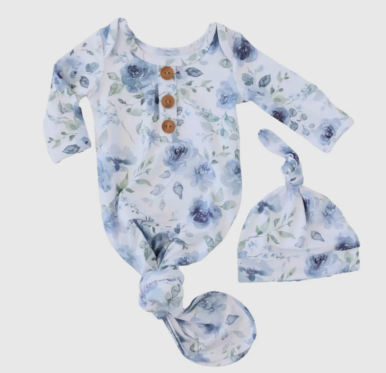 Blue floral bamboo gown with hat