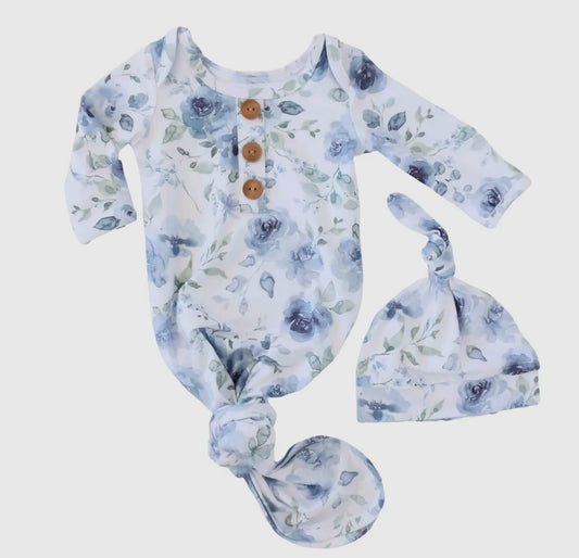 Blue floral bamboo gown with hat