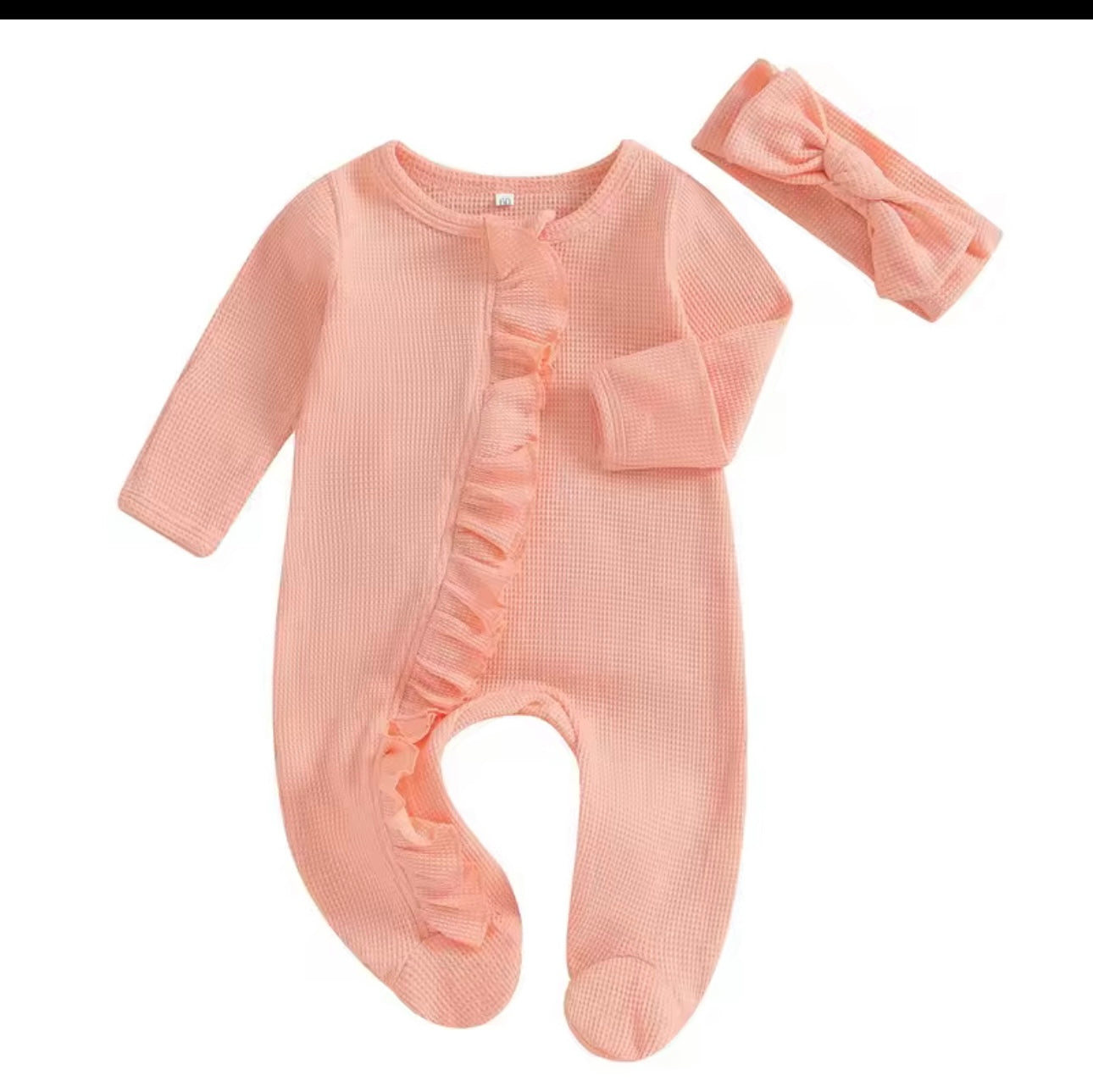 Ruffle baby sleeper NB- embroider for $6