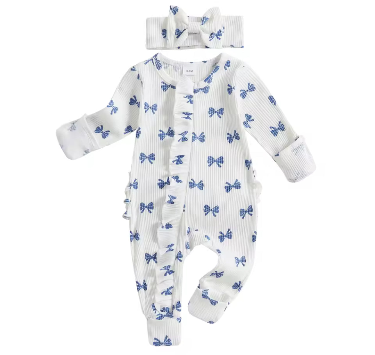 Bow ruffle baby sleeper