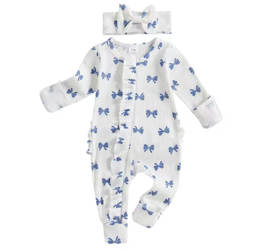 Bow ruffle baby sleeper