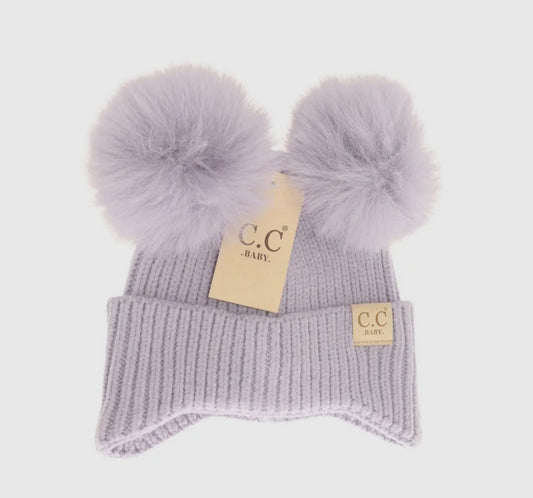 Baby ear flap double pom