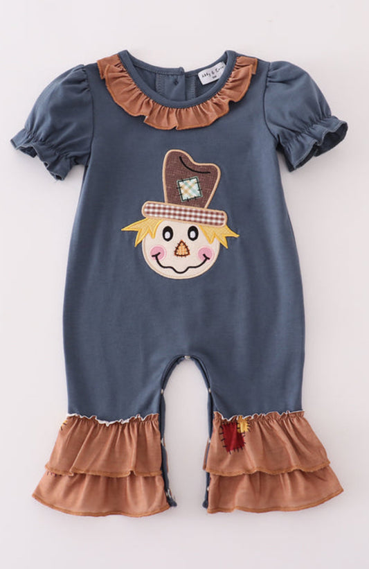 Navy scarecrow girls romper