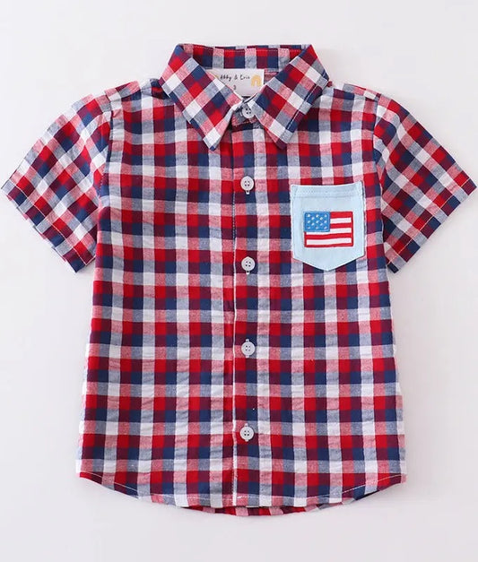Patriotic flag button down boys shirt
