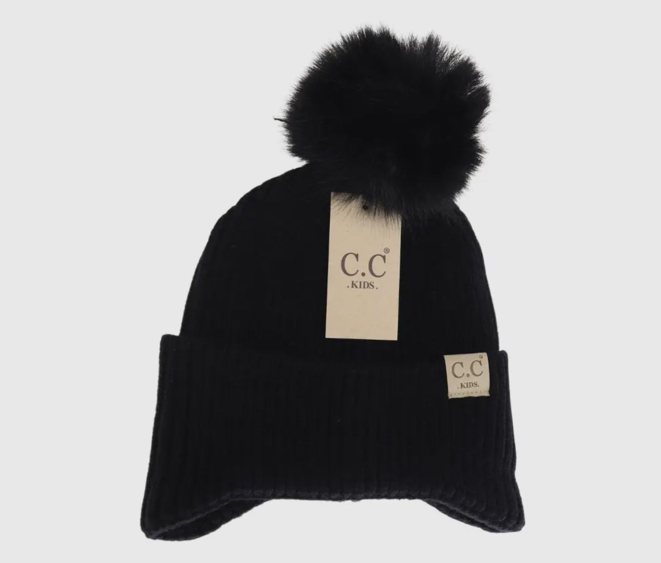 Kids Pom beanie with ear flaps