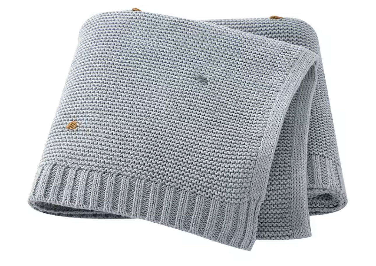Blue polka dot knit blanket