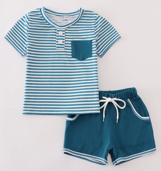 Teal striped short set