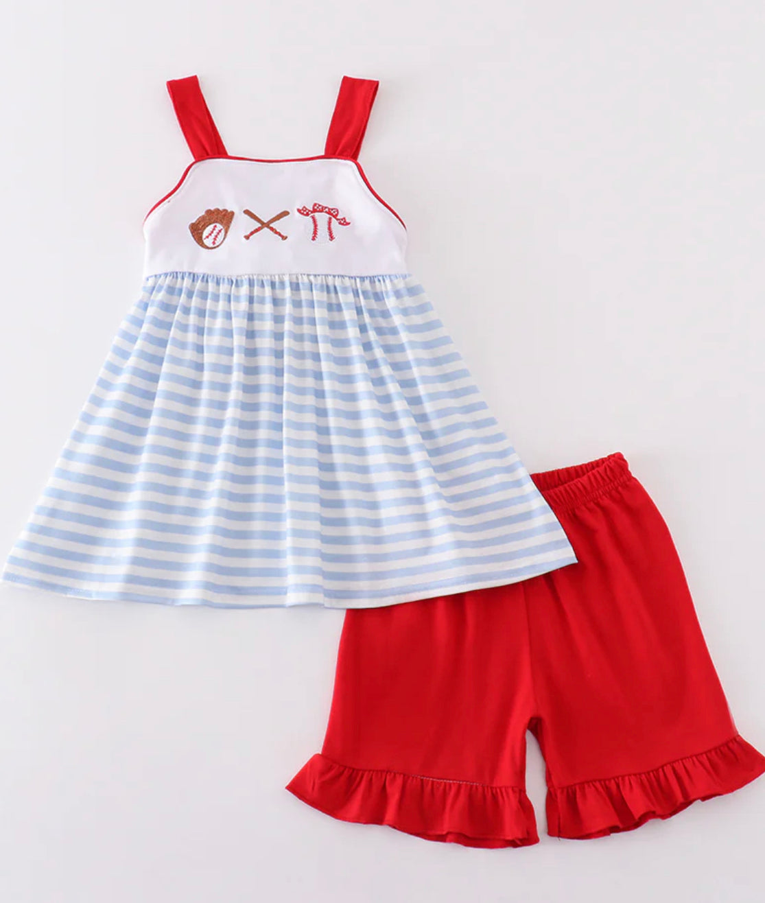 Striped baseball girls short set