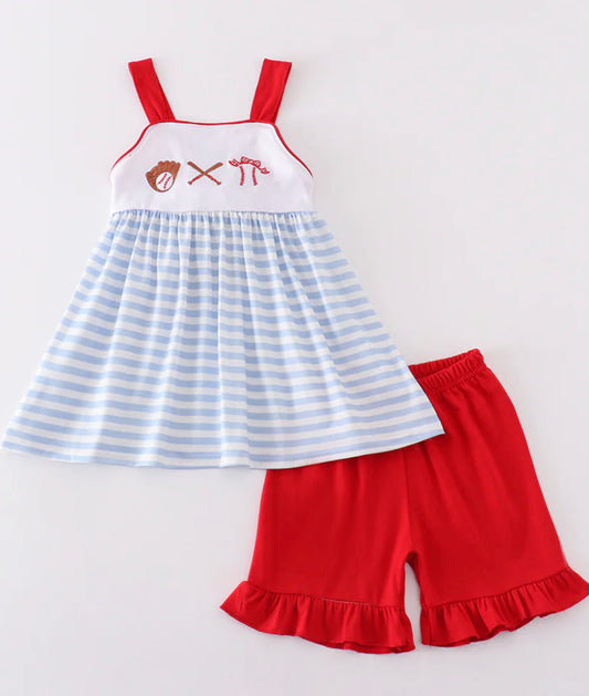 Striped baseball girls short set