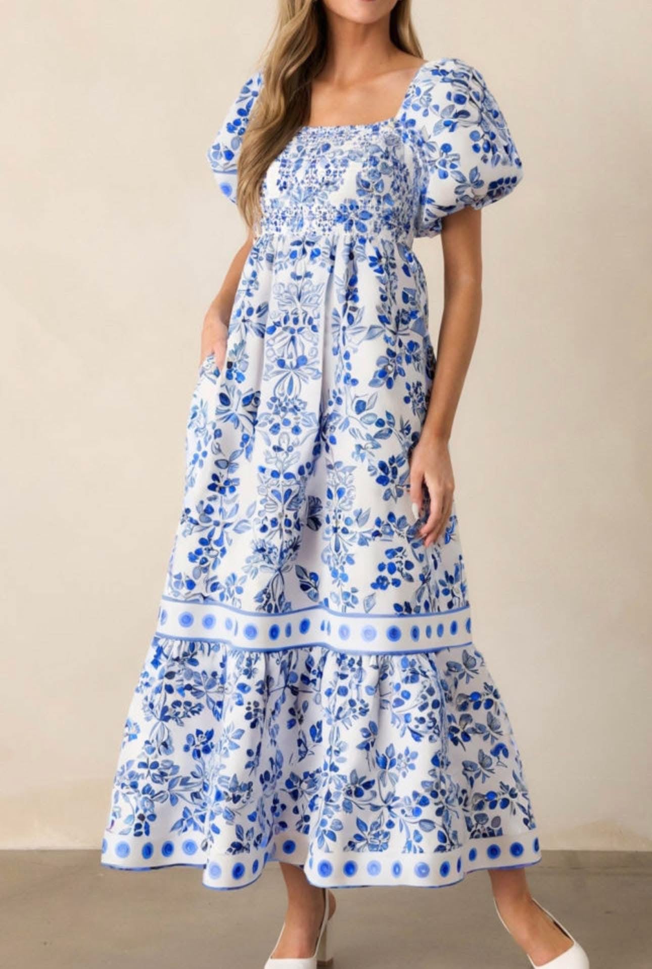 Blue floral maxi dress