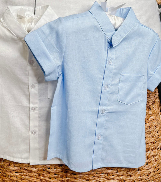 Blue linen button down