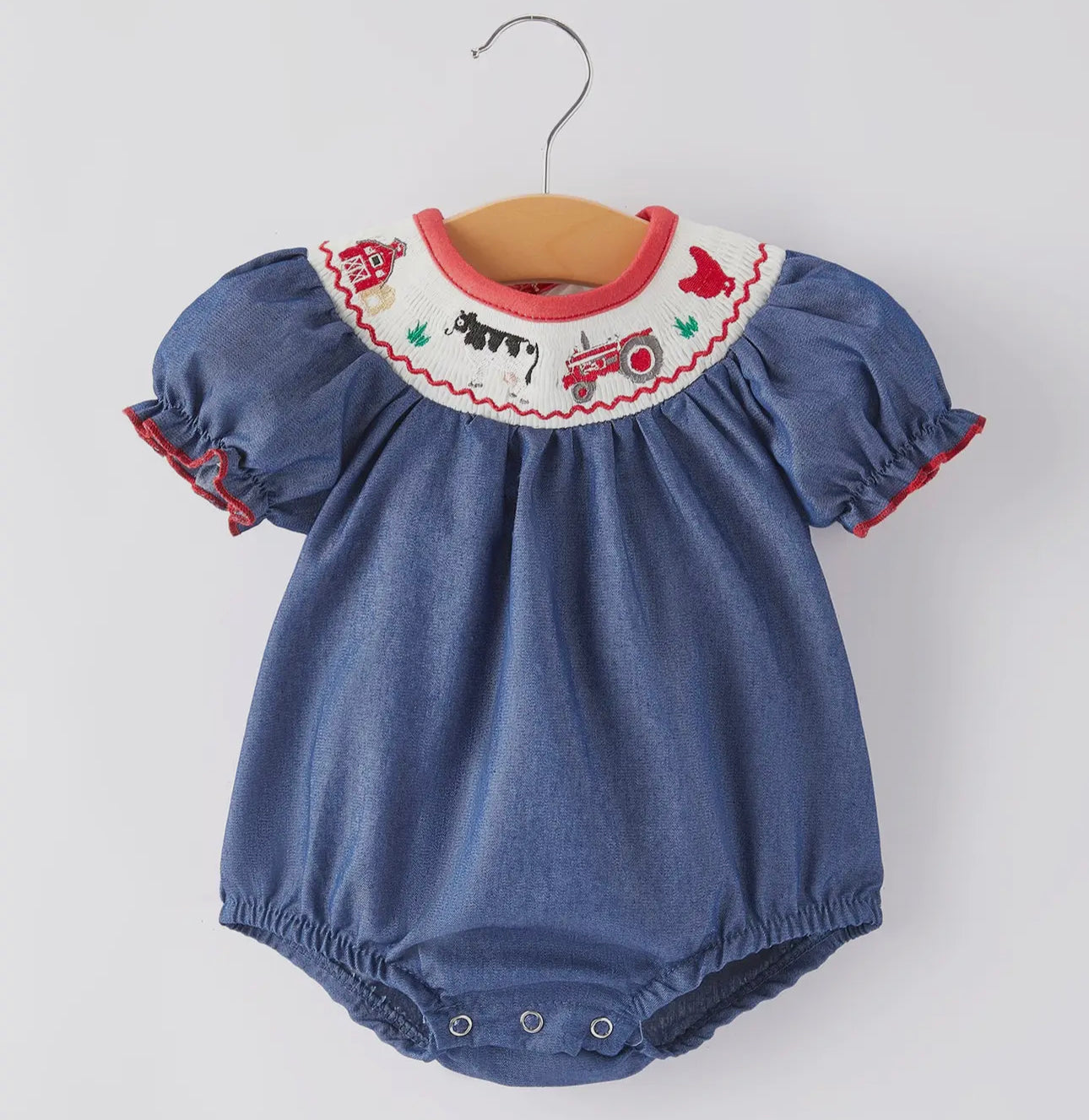 Farm smocked girls romper