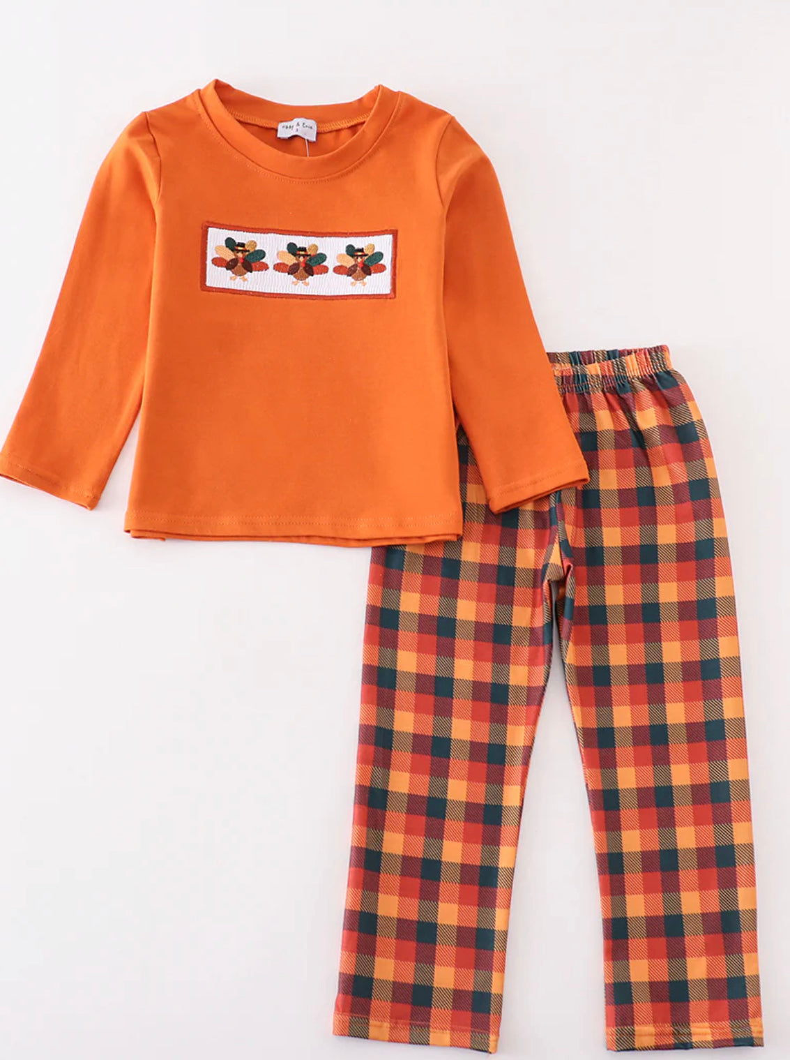 Turkey plaid embroidered boys set