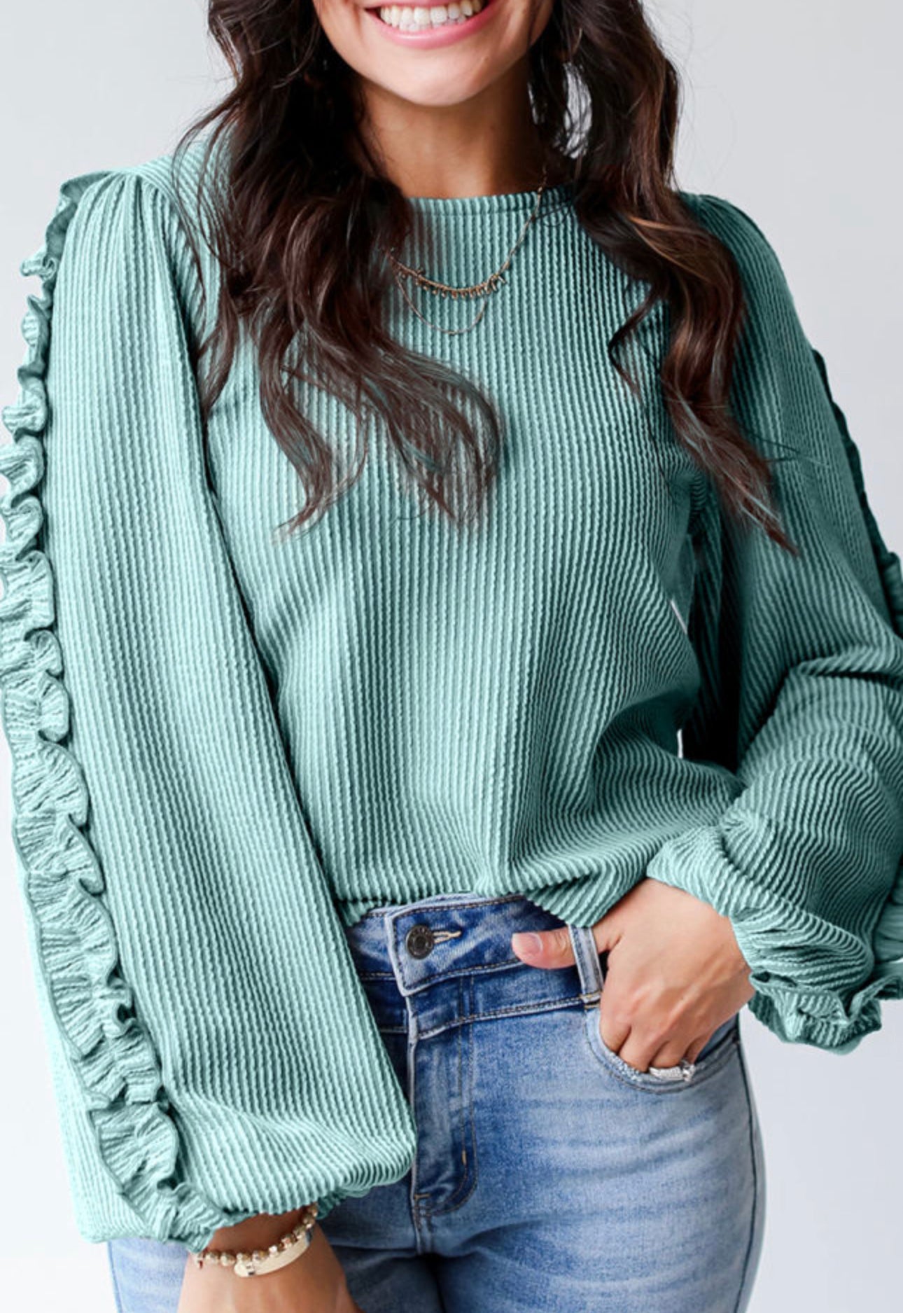 Ruffle sleeve corded blouse