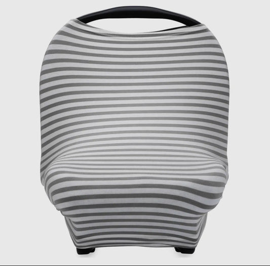 Multi use 4 in 1- car seat cover, nursing cover, shopping cart cover, high chair cover - gray/white stripes