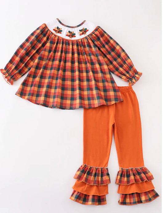Orange plaid girls turkey set
