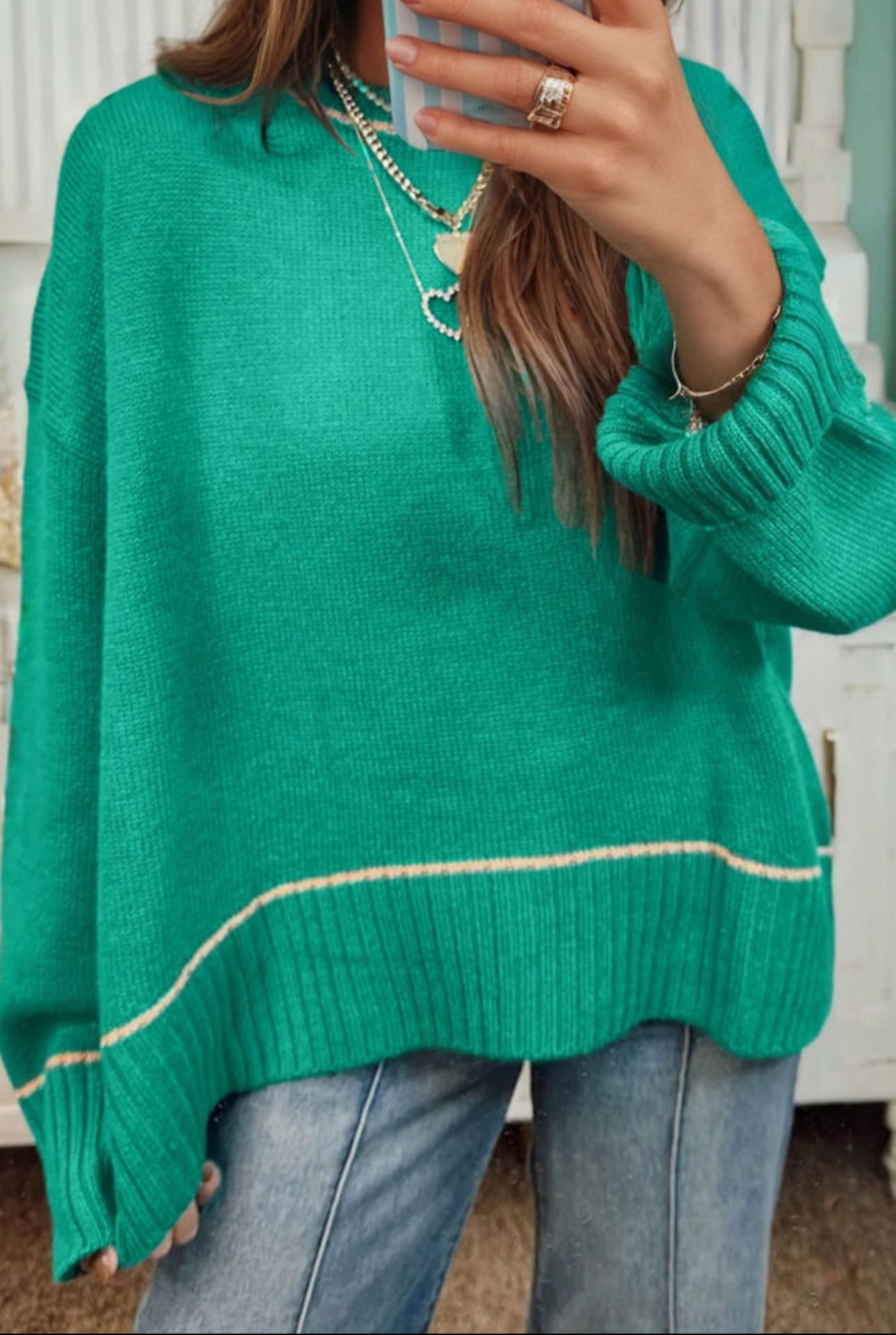 Green drop shoulder sweater