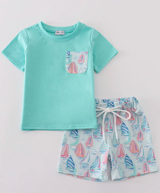 Boys sailboat short set