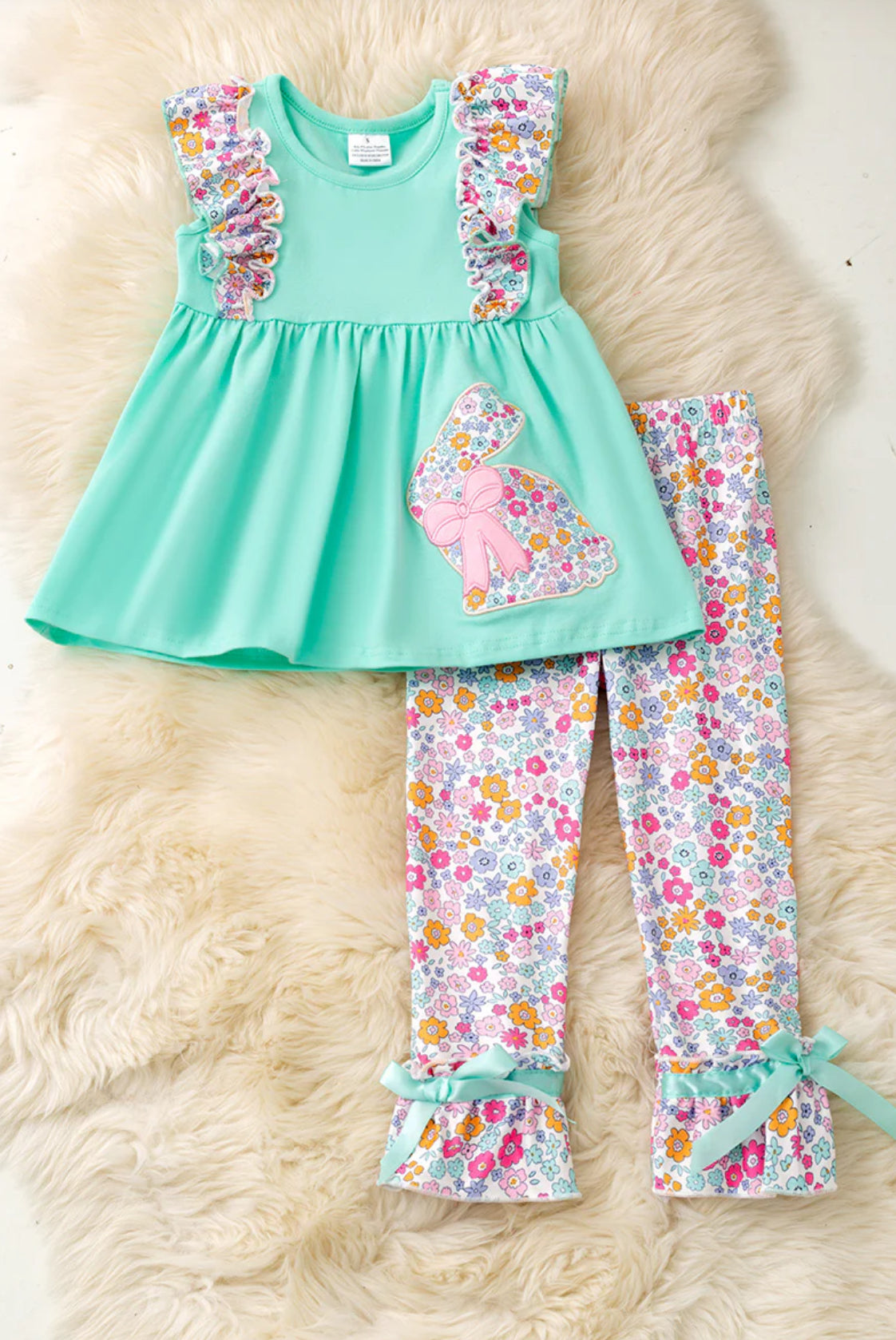 Mint applique floral bunny