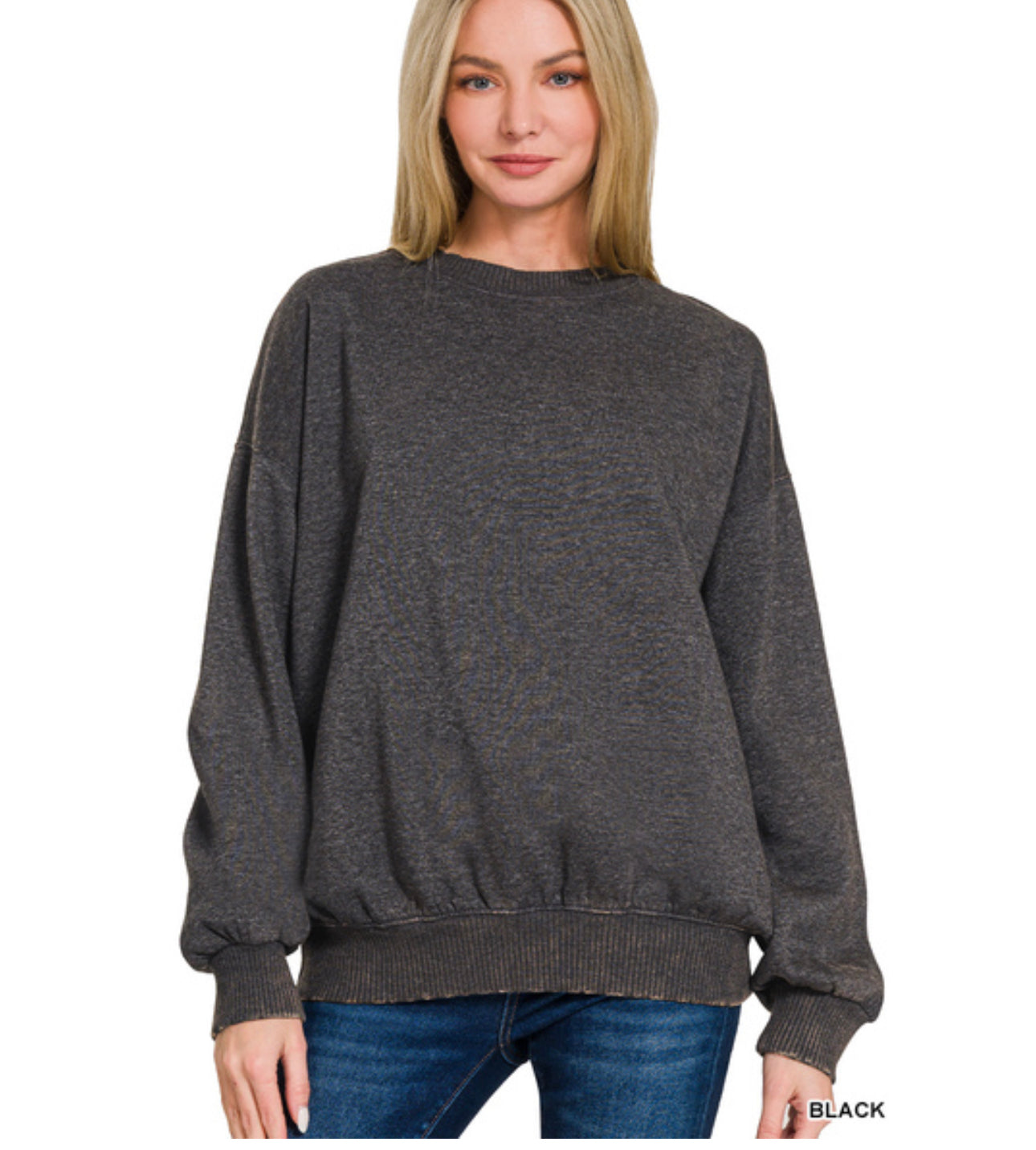 Acid wash oversized pullover - black