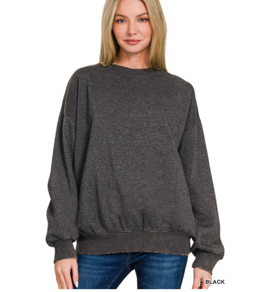 Acid wash oversized pullover - black