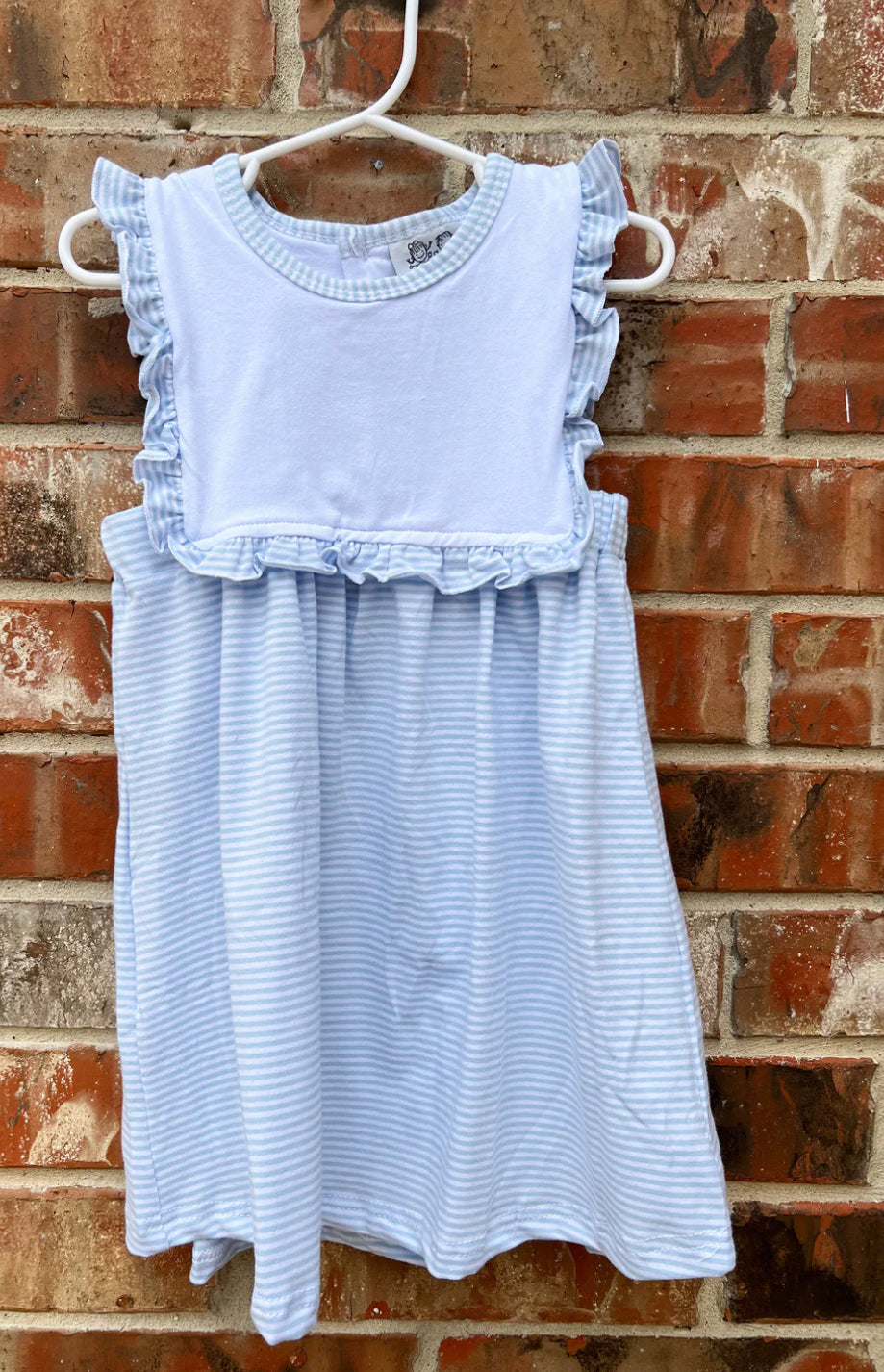 Light blue striped dress- embroider me