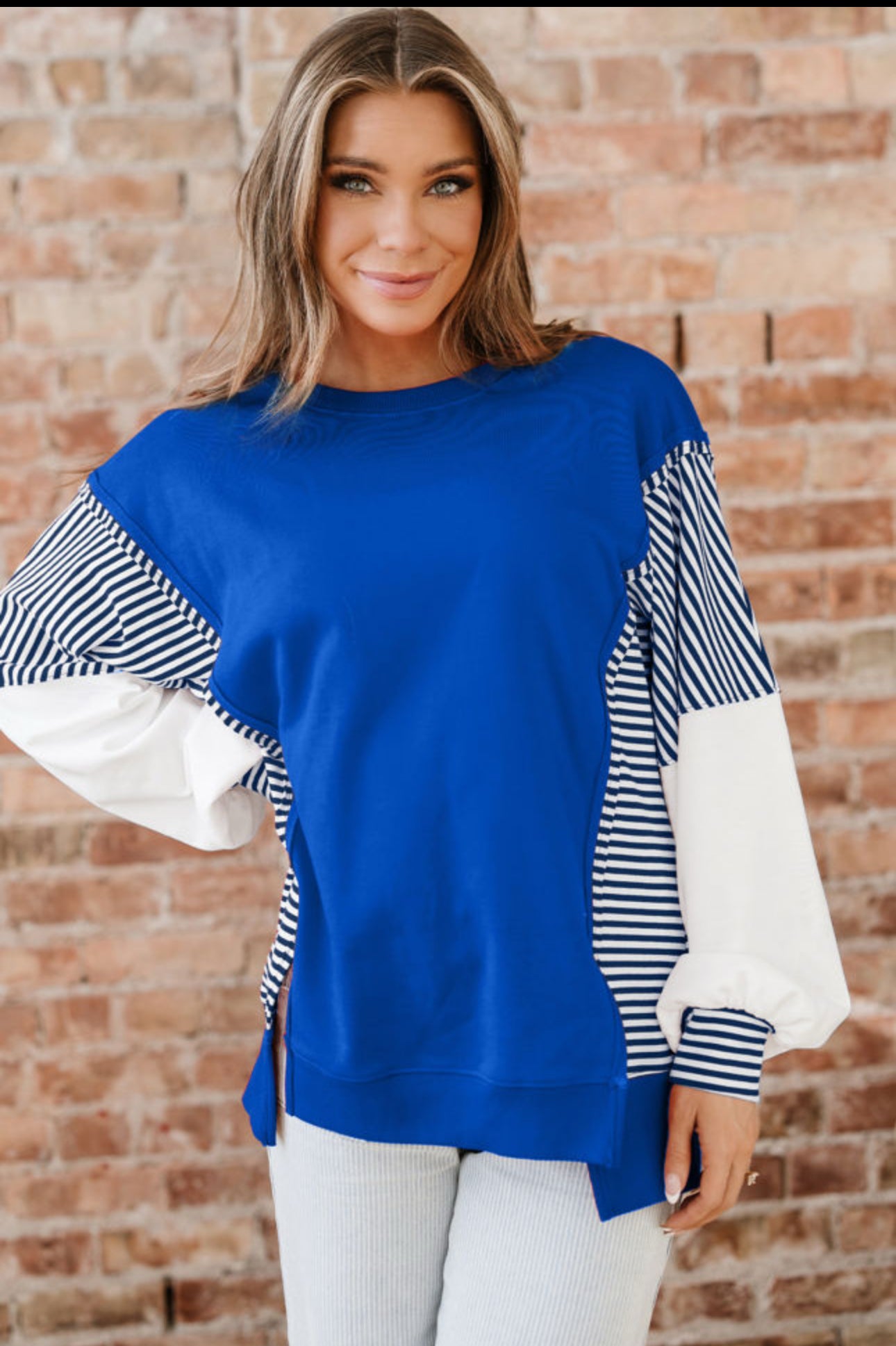 Blue striped sleeve top