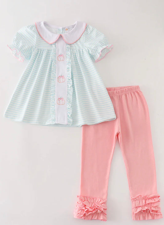 Pink Pumpkin ruffle girls set