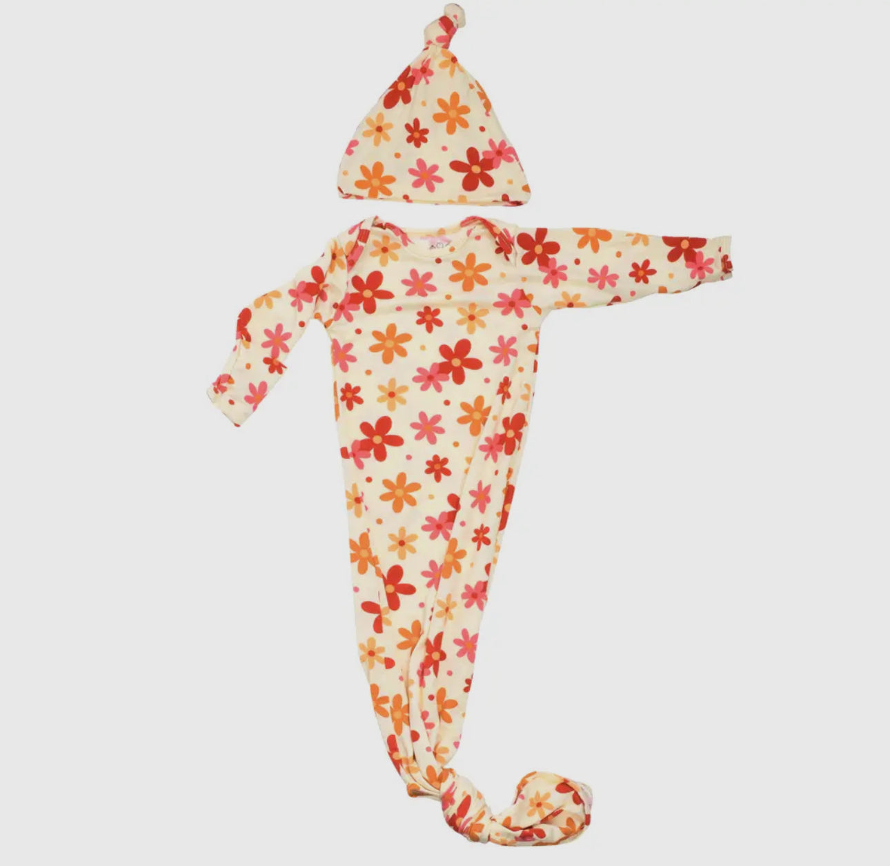 Groovy flowers knot gown with hat ( matches labor gown)
