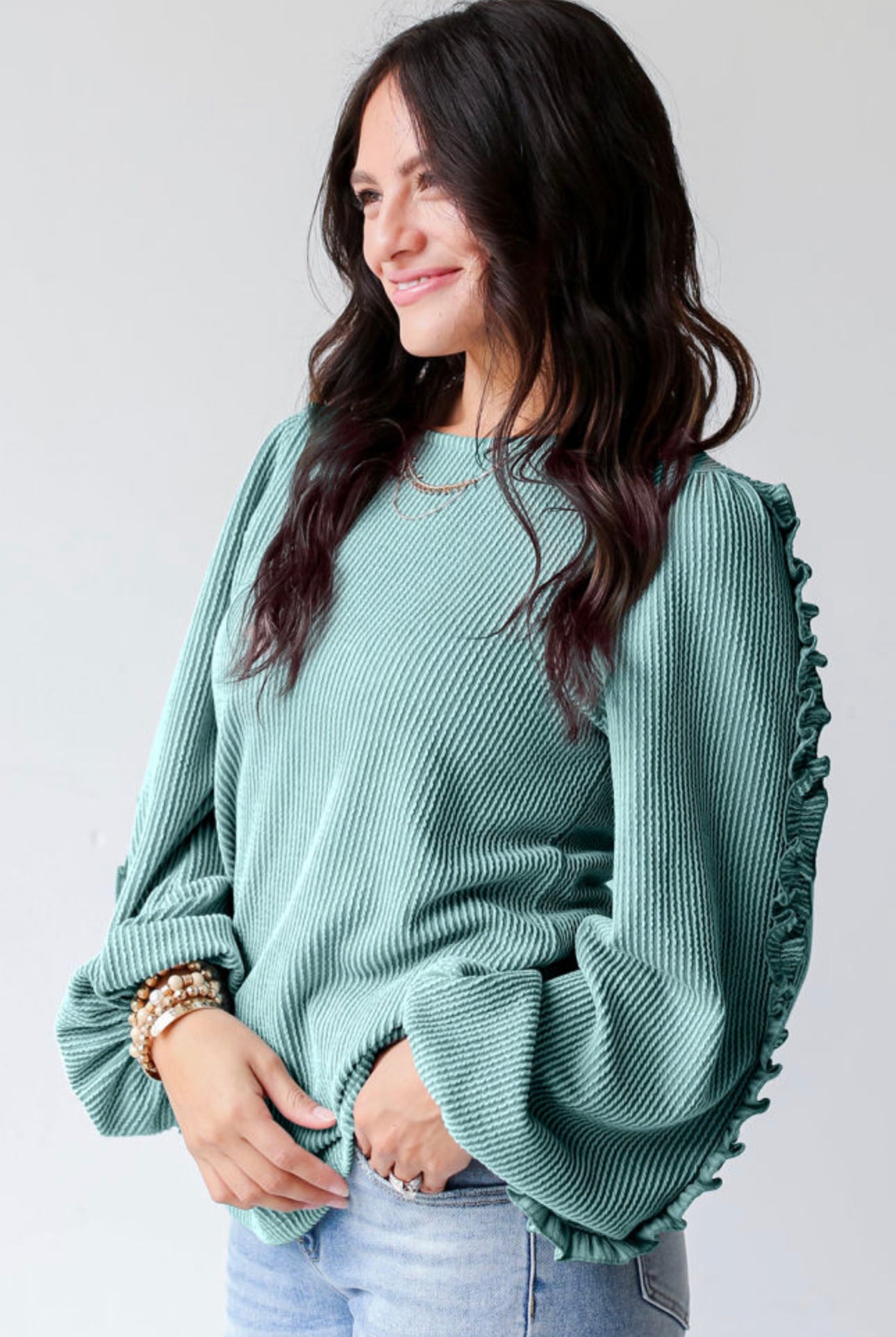 Ruffle sleeve corded blouse