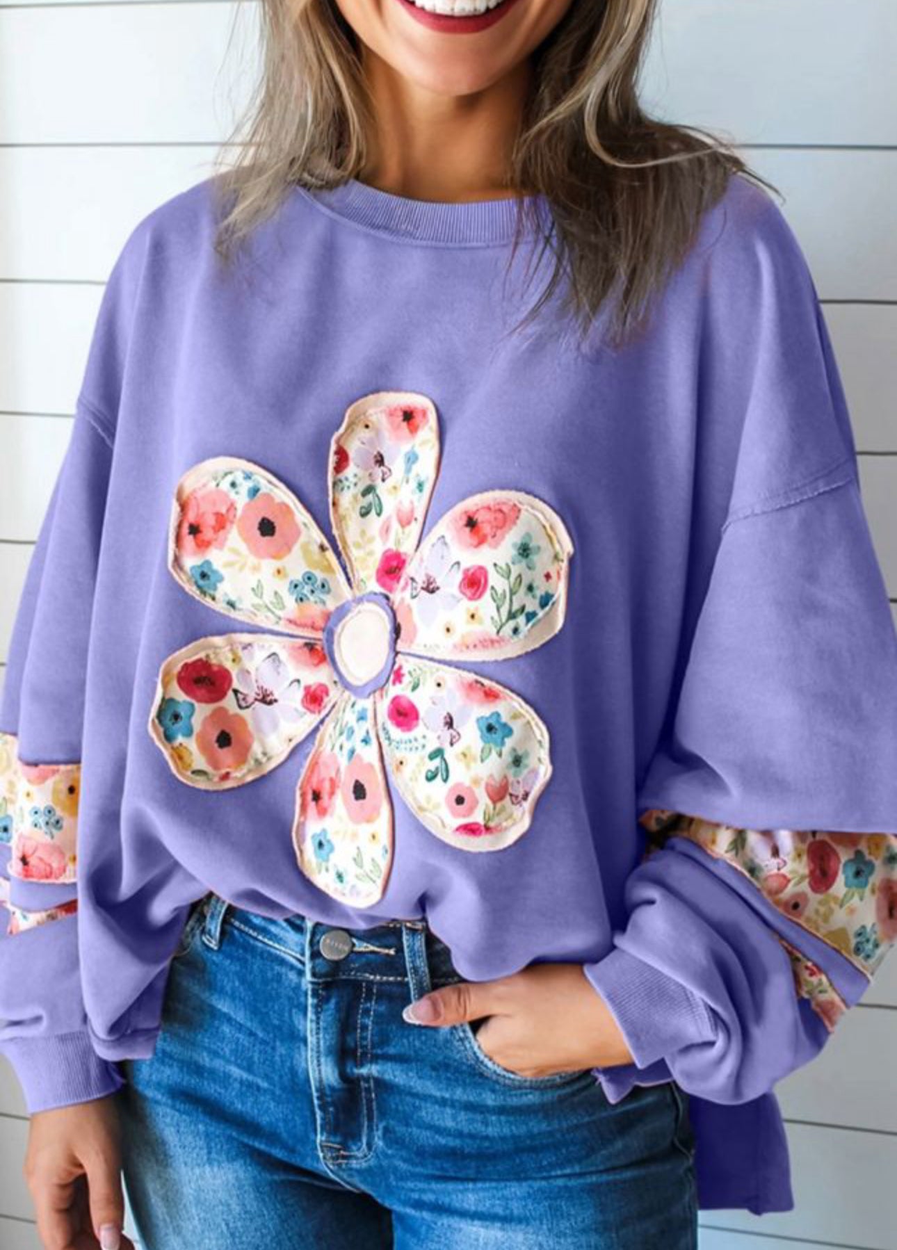Purple floral Applique sweater top