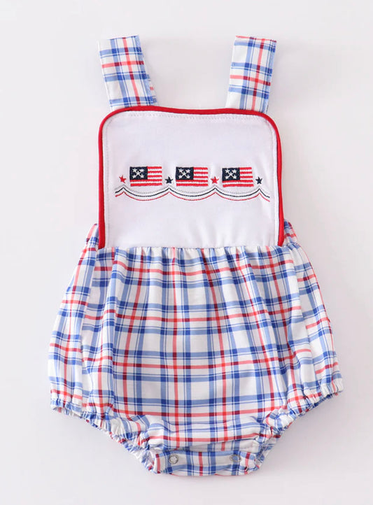 Patriotic flag plaid boys bubble